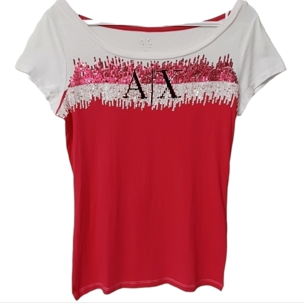 A|X Armani Exchange Z Holiday 2012 edition  tee shirt top, Sequin Flames